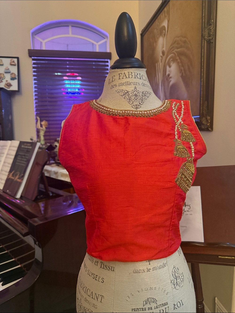 Women’s Red Embellished Camisole/Sari Top